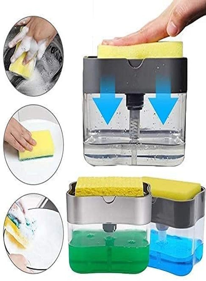 STERILIX Plastic 2 in 1 Liquid Soap Dispenser Pump with Sponge Holder Caddy Home Bathroom Kitchen Accessories Kitchen Sink Dishwasher - Image 2