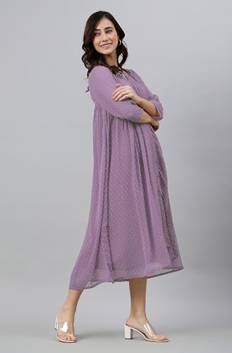 Janasya Women's Chiffon Lavender Flared Summer Dress for Women - Image 2