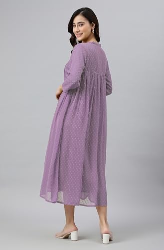 Janasya Women's Chiffon Lavender Flared Summer Dress for Women - Image 5