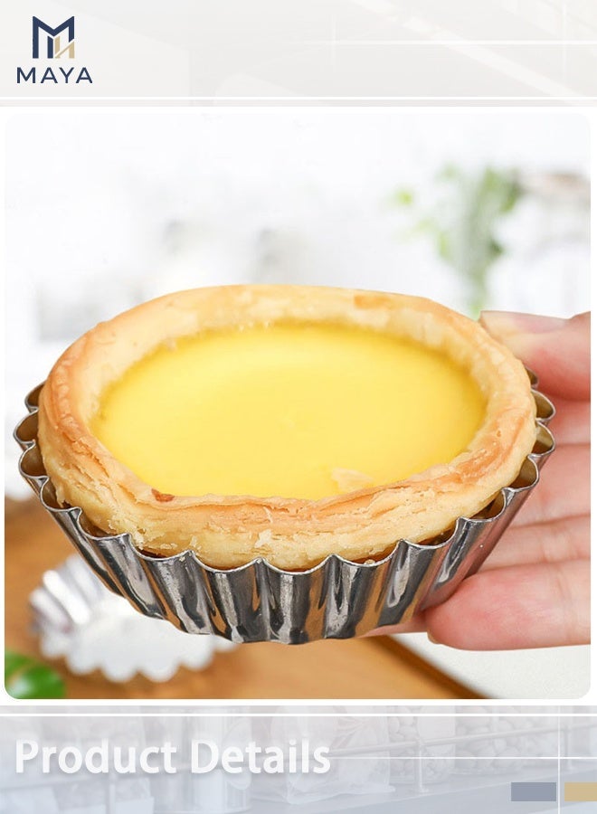 Maya 30 PCS Baking Molds with Thickened Tin Layer and Tin Plate Base for Egg Tarts, Non-Stick and Reusable Tart Pan for Baking, Aluminum Mini Mould for Tarts, Pies, Cupcakes, Mini Cakes,and Chocolate - Image 2