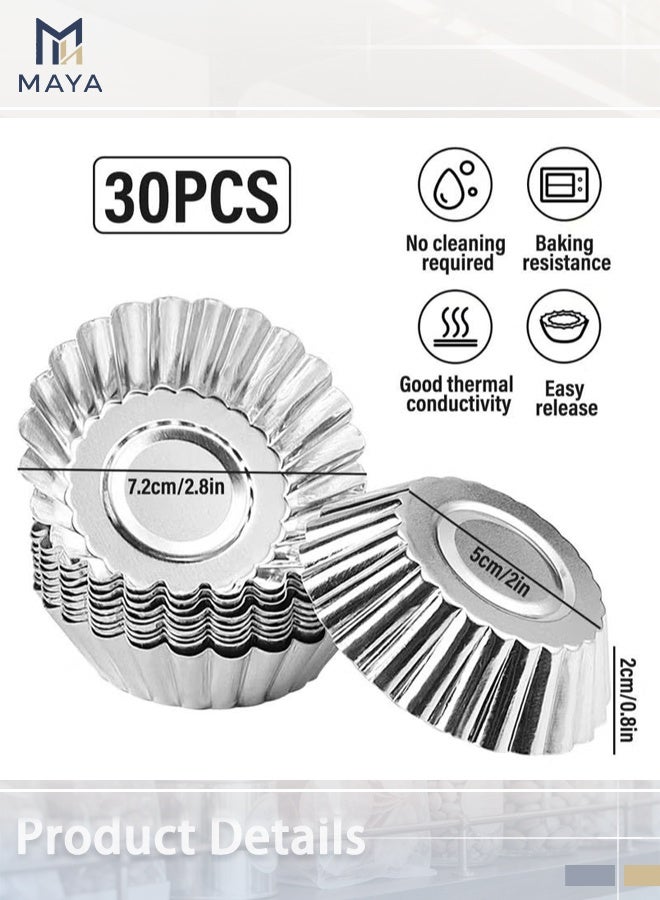 Maya 30 PCS Baking Molds with Thickened Tin Layer and Tin Plate Base for Egg Tarts, Non-Stick and Reusable Tart Pan for Baking, Aluminum Mini Mould for Tarts, Pies, Cupcakes, Mini Cakes,and Chocolate - Image 4