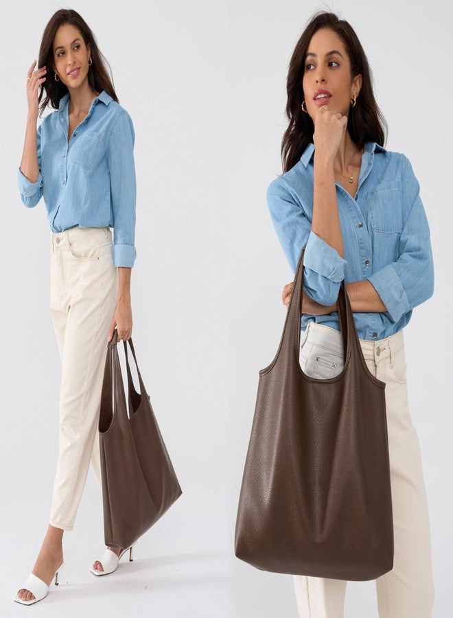 Hoxis Women's Hobo Bag Soft Vegan Leather Tote Oversized Slouchy Handbag for Shopping,Weekender,Work (Coffee) - Image 2