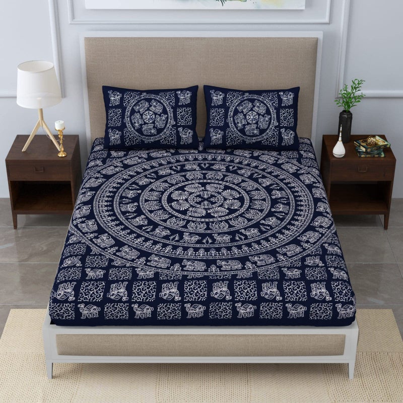 Blizz Mont 100% Cotton Indigo Print Double Bedsheet with 2 Pillow Cover Set | 100% Fast Colour | Size- 90 x 108 Inch- (Design 1)-C - Image 5