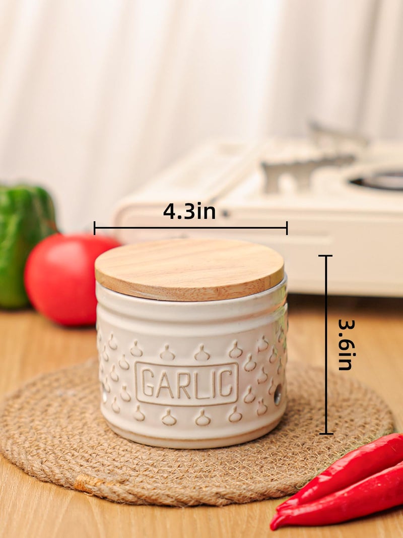 GDCZ Garlic Keeper with Lid, Ceramic Garlic Holder Storage Container to Keep Your Garlic Cloves Fresh Longer, 4.3 Inch (White) - Image 2