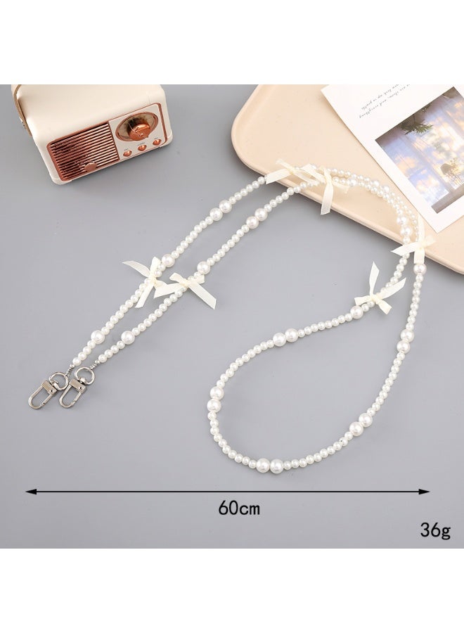 NIBEMINENT Beaded Phone Lanyard, Anti Lost Removable Wrist Strap, Pearl Bow Bracelet Pendant, Phone Keychain Lanyard
