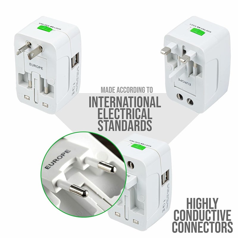 SeCro Smart All in One International Adapter with Two USB Charging Port Universal Travel Adapter with USBEU US AUS NZ UK 1 Pack White - Image 3