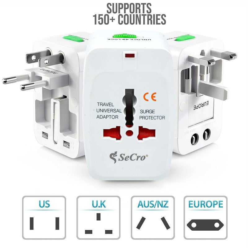 SeCro Smart All in One International Adapter with Two USB Charging Port Universal Travel Adapter with USBEU US AUS NZ UK 1 Pack White - Image 2