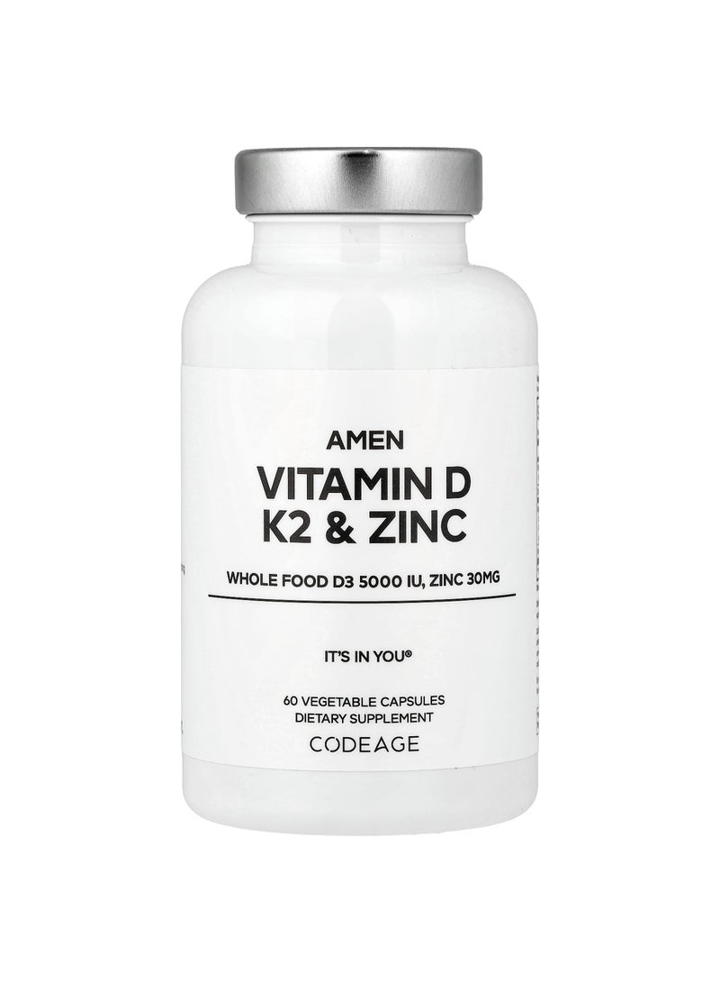 Codeage Amen, Vitamin D, K2 & Zinc, 60 Vegetable Capsules