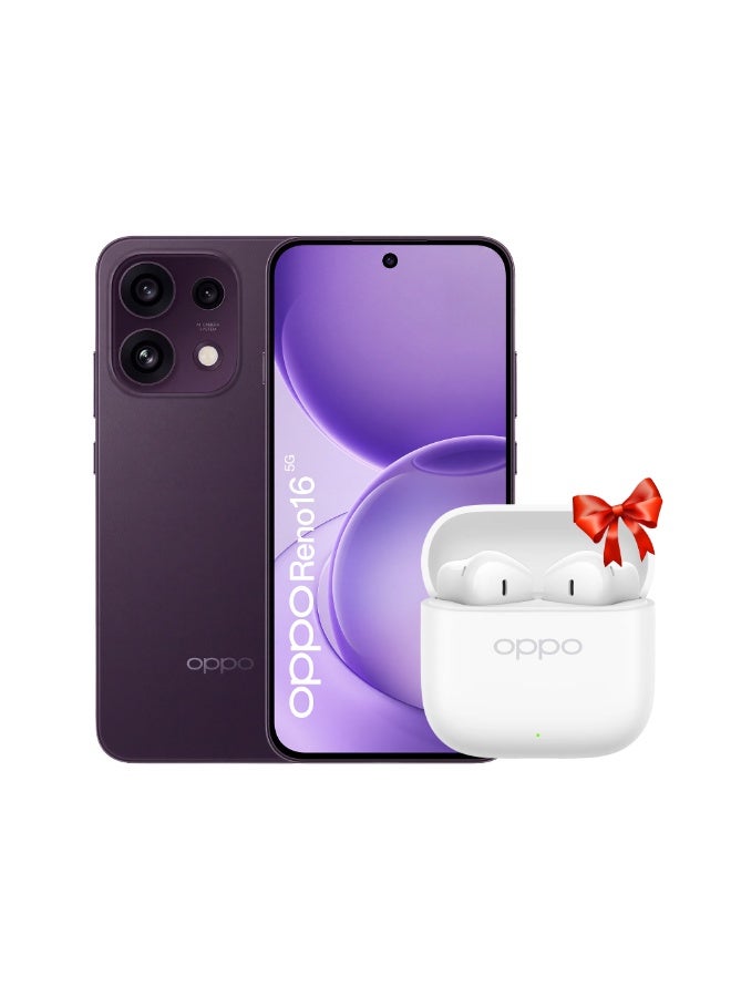 OPPO Reno16 Dual SIM Twilight Violet 12GB RAM 256GB 5G - Middle East Version & OPPO Enco Buds3 white Bundle - Image 1
