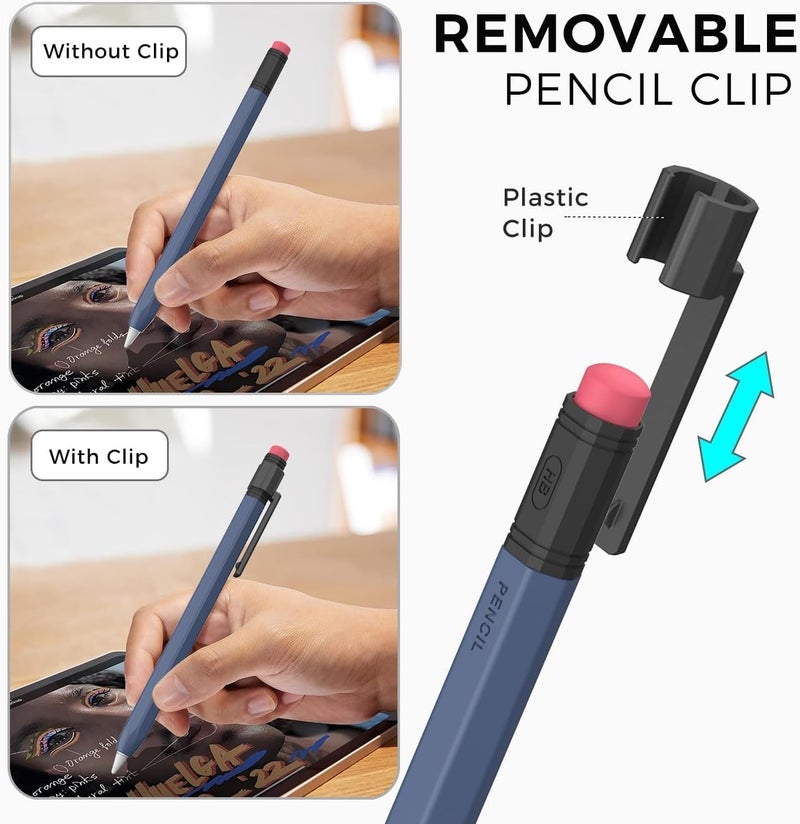Silicone Case for Apple Pencil USB C, Durable and Comfortable Sleeve Protective Cover for Strong Grip Skin, Classic Hexagon Design with Sturdy Clip (Midnight Blue) - Image 4
