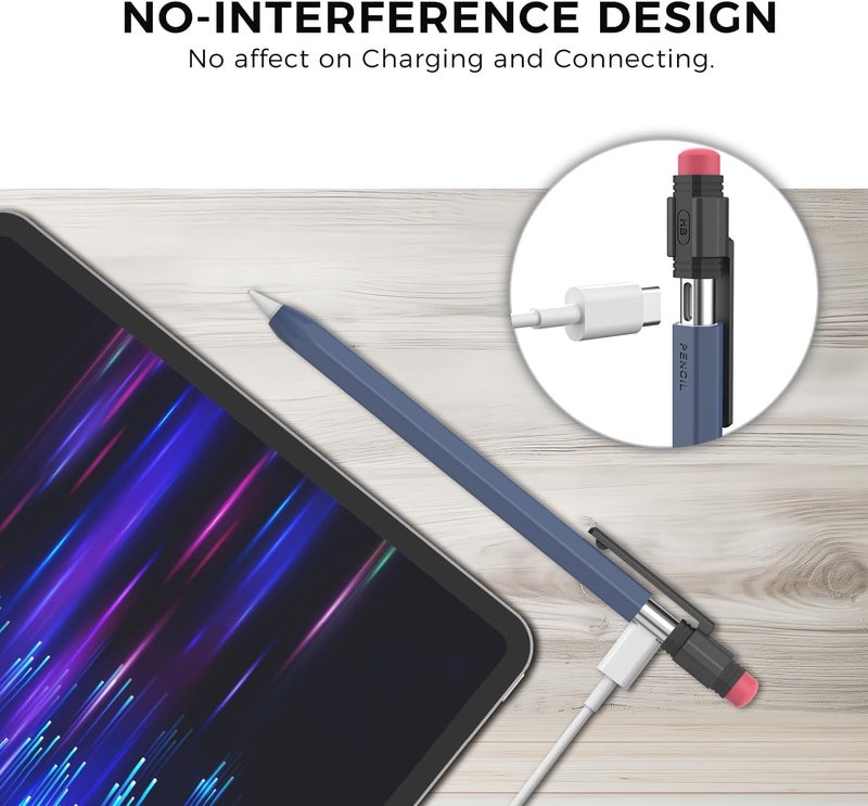 Silicone Case for Apple Pencil USB C, Durable and Comfortable Sleeve Protective Cover for Strong Grip Skin, Classic Hexagon Design with Sturdy Clip (Midnight Blue) - Image 3