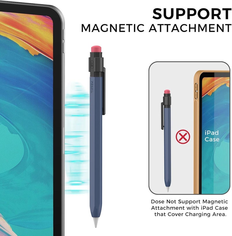 Silicone Case for Apple Pencil USB C, Durable and Comfortable Sleeve Protective Cover for Strong Grip Skin, Classic Hexagon Design with Sturdy Clip (Midnight Blue) - Image 2