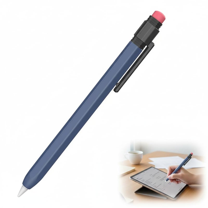 Silicone Case for Apple Pencil USB C, Durable and Comfortable Sleeve Protective Cover for Strong Grip Skin, Classic Hexagon Design with Sturdy Clip (Midnight Blue) - Image 1