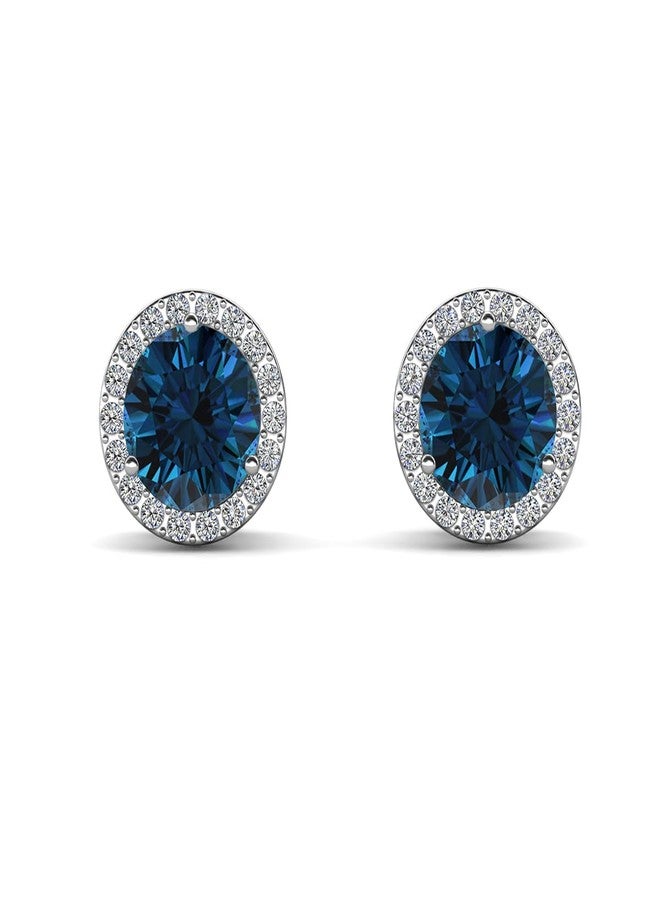 Cate & Chloe Royal 18k White Gold December Birthstone Stud Earrings with Round Cut Halo 1ct Simulated Diamond Crystals, Blue Topaz Birthstone Earrings for Women, Gift for Her - Image 1