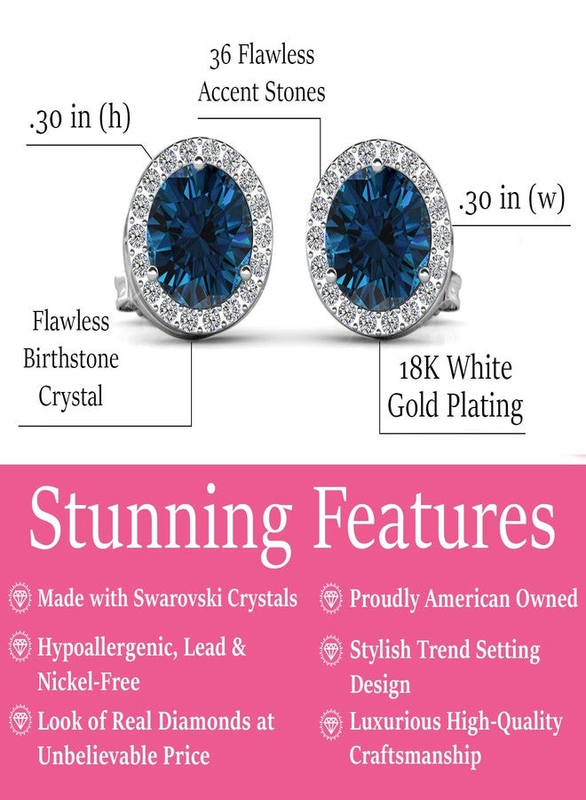 Cate & Chloe Royal 18k White Gold December Birthstone Stud Earrings with Round Cut Halo 1ct Simulated Diamond Crystals, Blue Topaz Birthstone Earrings for Women, Gift for Her - Image 2