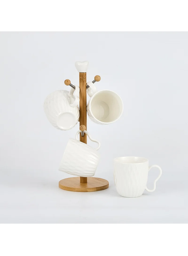 Shallow Shallow Elegant Porcelain Bamboo 4 Mug Set with Stand, 300ml