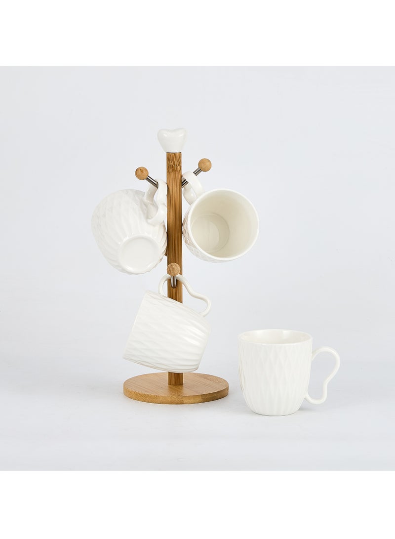 Shallow Shallow Elegant Porcelain Bamboo 4 Mug Set with Stand, 300ml  - Image 2