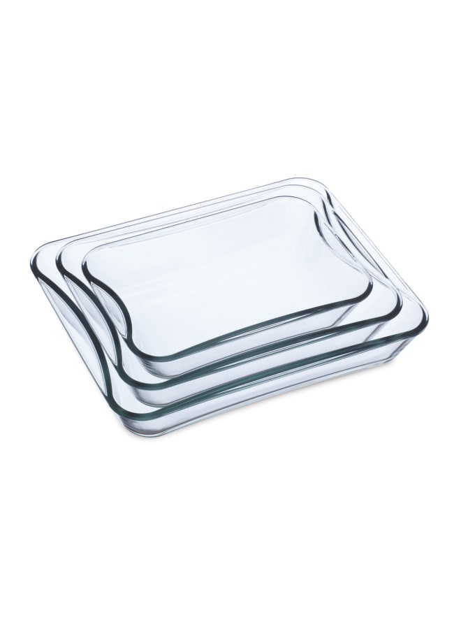 Simax Rectangular 3-Piece Heat-Resistant Glass Casserole Set (Sizes: 3.5L - 2.5L - 1.5L) Model S Czech