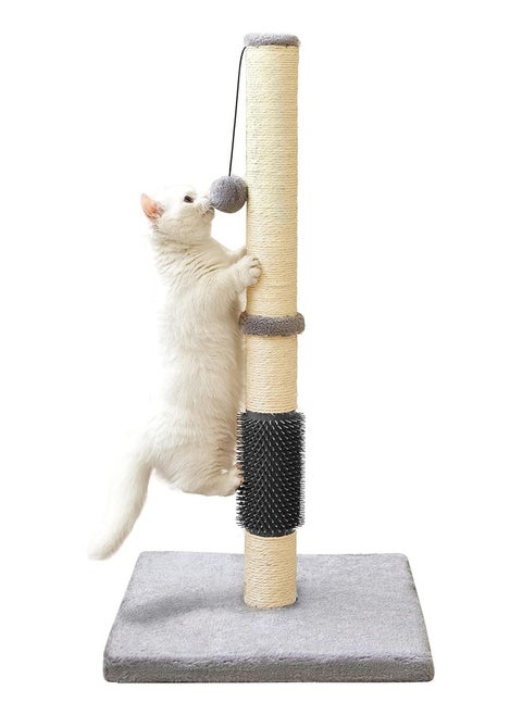 Scratching Post for Indoor Cats,Sisal Rope Cat Tree with Hanging Ball and Mouse Toy(80cm Tall,Grey with Massage Brush)