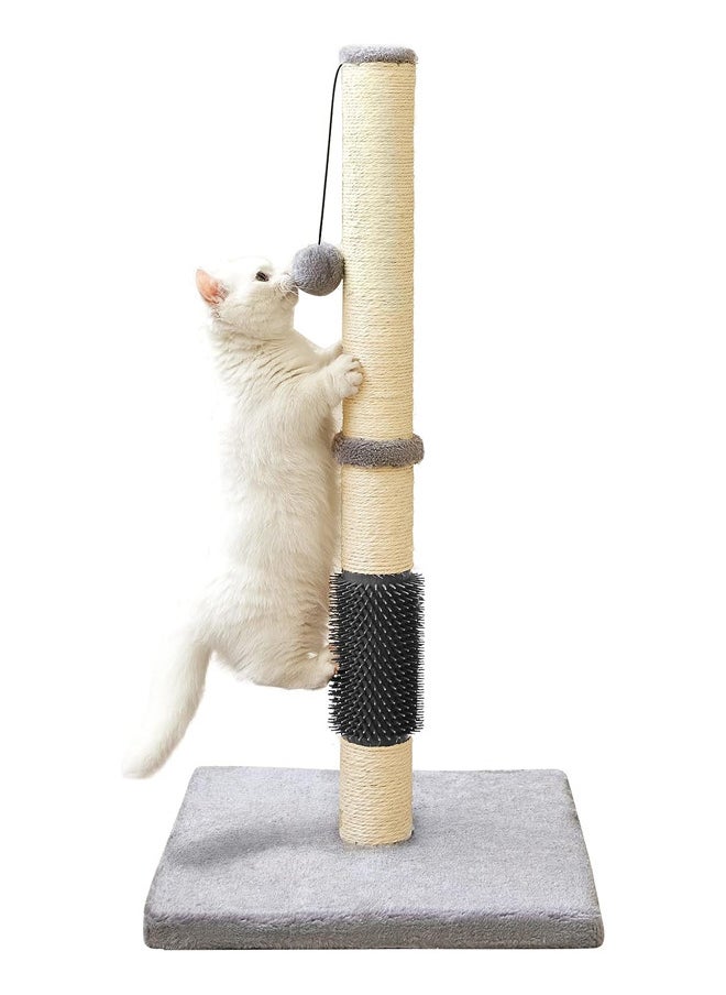 Scratching Post for Indoor Cats,Sisal Rope Cat Tree with Hanging Ball and Mouse Toy(80cm Tall,Grey with Massage Brush)