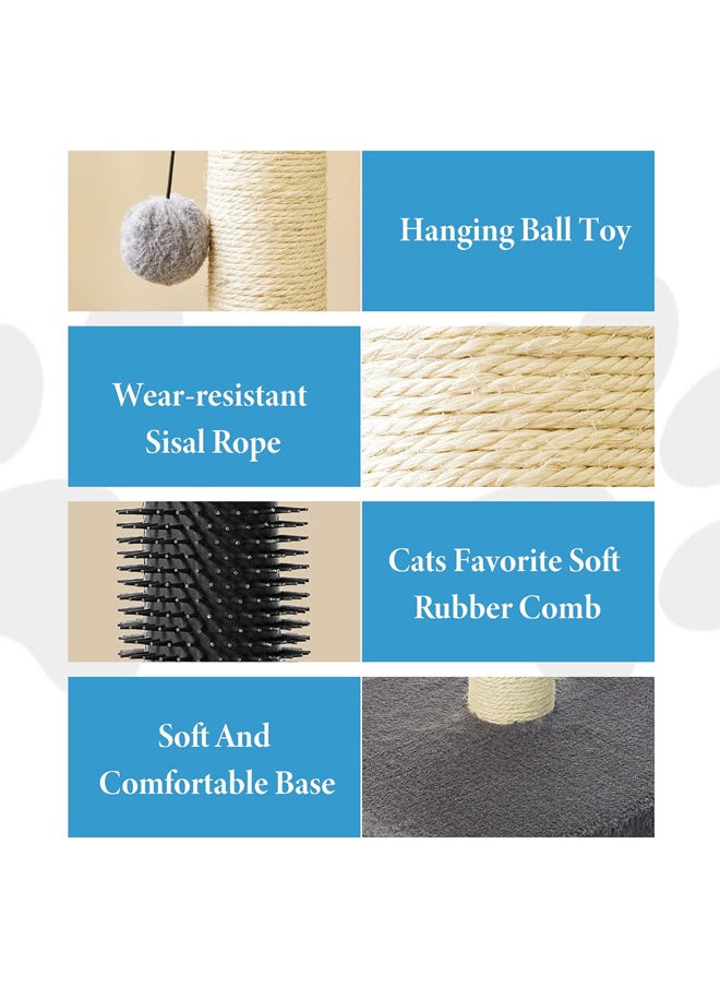 Scratching Post for Indoor Cats,Sisal Rope Cat Tree with Hanging Ball and Mouse Toy(80cm Tall,Grey with Massage Brush)