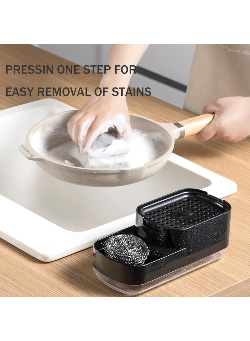 Dish Soap Dispenser with Sponge Holder, 2 in 1 Countertop Sink Soap Dispenser Dishwashing Soap Pump Dispenser for Kitchen Bathroom Toilet Hotel Organizer Box (Black) - Image 1