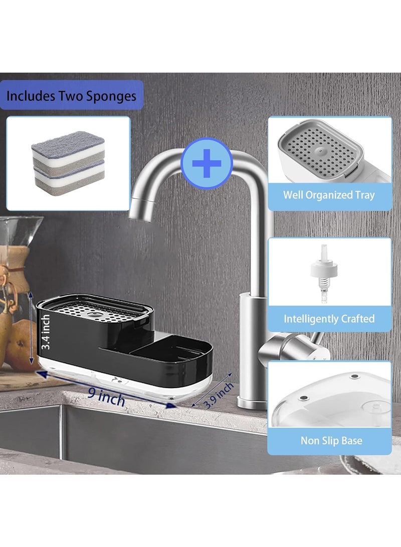 Dish Soap Dispenser with Sponge Holder, 2 in 1 Countertop Sink Soap Dispenser Dishwashing Soap Pump Dispenser for Kitchen Bathroom Toilet Hotel Organizer Box (Black) - Image 4