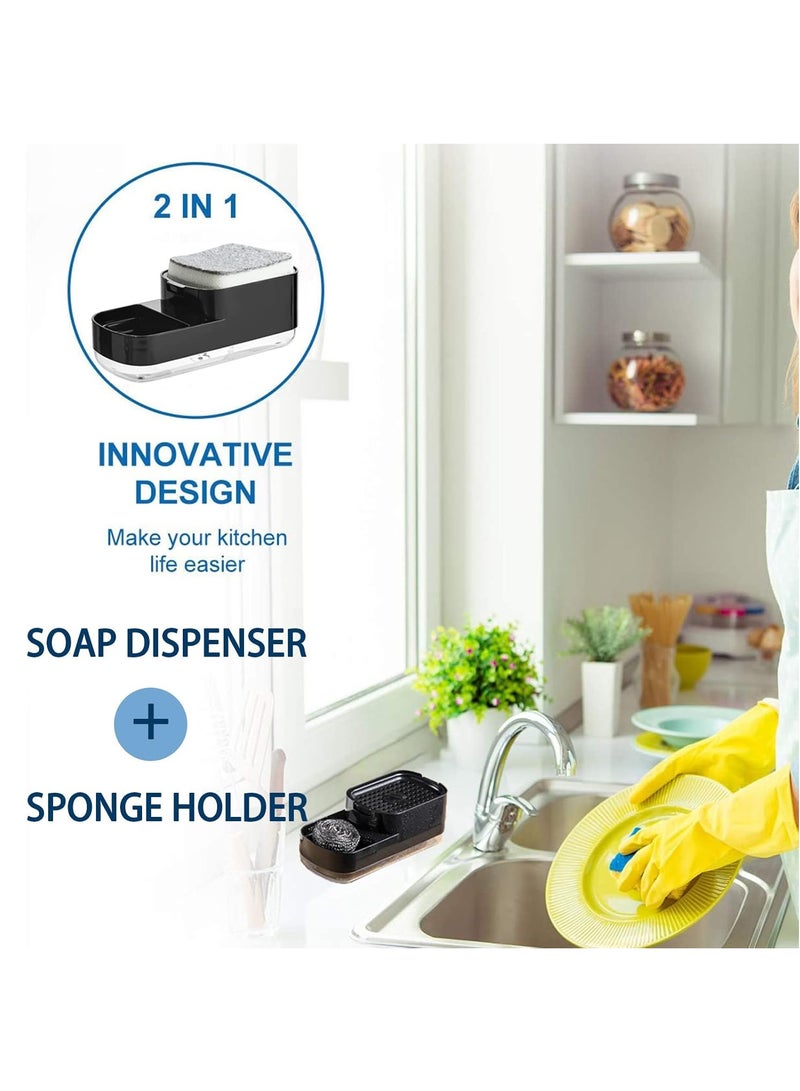 Dish Soap Dispenser with Sponge Holder, 2 in 1 Countertop Sink Soap Dispenser Dishwashing Soap Pump Dispenser for Kitchen Bathroom Toilet Hotel Organizer Box (Black) - Image 5
