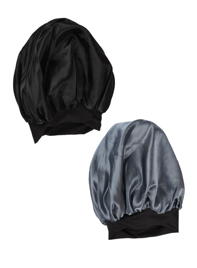 NNR Satin Bonnet Silk Bonnet Hair Bonnet for Sleeping-Slouchy Beanie Hat Satin Sleep Cap for Women's Natural & Curly Hair (Balck-Silver) - Image 1