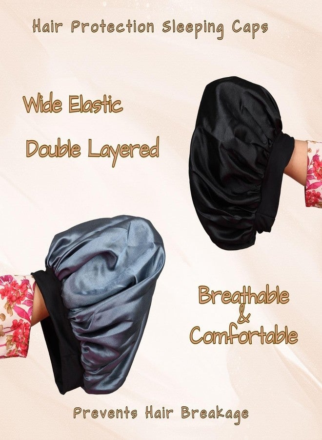 NNR Satin Bonnet Silk Bonnet Hair Bonnet for Sleeping-Slouchy Beanie Hat Satin Sleep Cap for Women's Natural & Curly Hair (Balck-Silver) - Image 2