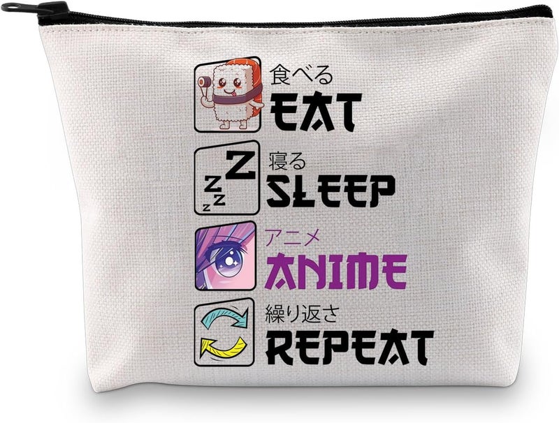 بليتي حقيبة مكياج من نوع PLITI Eat Sleep Anime Repeat، بتصميم لطيف وجذاب، مناسبة لعشاق الأنمي والرسوم المانغا، هدية رائعة لمحبي الرسوم المتحركة اليابانية. (حقيبة Eat Sleep Anime bagU) - Image 1