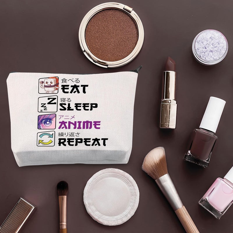 بليتي حقيبة مكياج من نوع PLITI Eat Sleep Anime Repeat، بتصميم لطيف وجذاب، مناسبة لعشاق الأنمي والرسوم المانغا، هدية رائعة لمحبي الرسوم المتحركة اليابانية. (حقيبة Eat Sleep Anime bagU) - Image 4