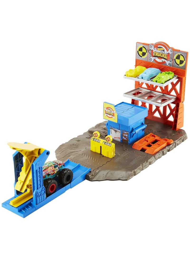 Hot Wheels® Monster Trucks Blast Station Playset – Demo Derby Truck with 3 Crushable Cars -Multicolor - Image 1