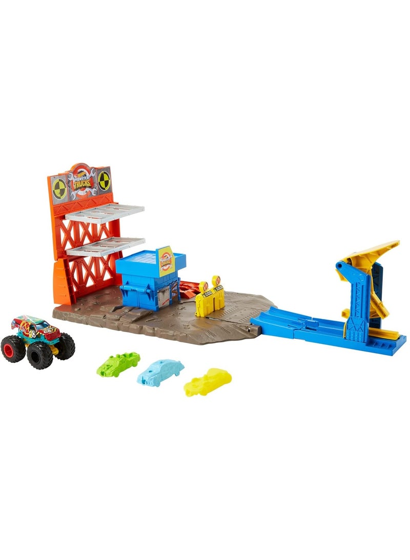 Hot Wheels® Monster Trucks Blast Station Playset – Demo Derby Truck with 3 Crushable Cars -Multicolor - Image 2