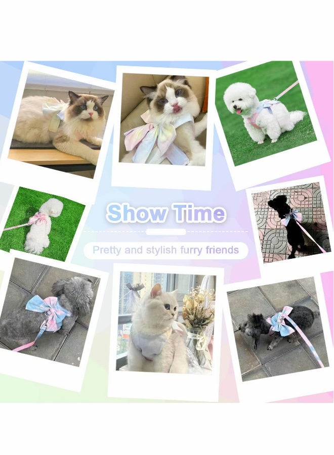 Loquat Cute Bow Tie Dog Harness and Leash Set Elegant Rainbow Gradient Puppy Harness No Pull Soft Mesh Pet Cat Dog Vest Harnesses for Small Dogs Cats, Pink - Image 2