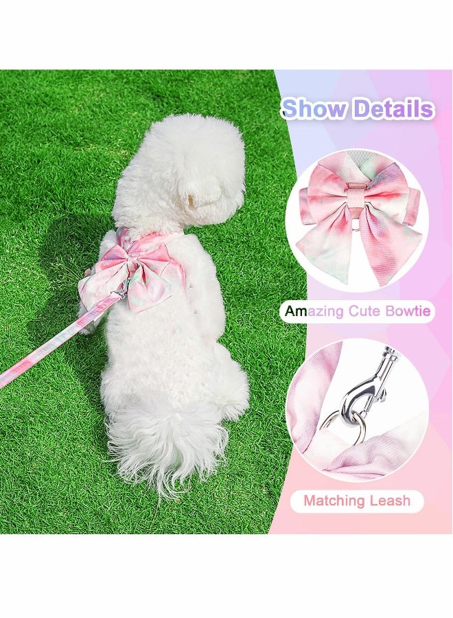 Loquat Cute Bow Tie Dog Harness and Leash Set Elegant Rainbow Gradient Puppy Harness No Pull Soft Mesh Pet Cat Dog Vest Harnesses for Small Dogs Cats, Pink - Image 3
