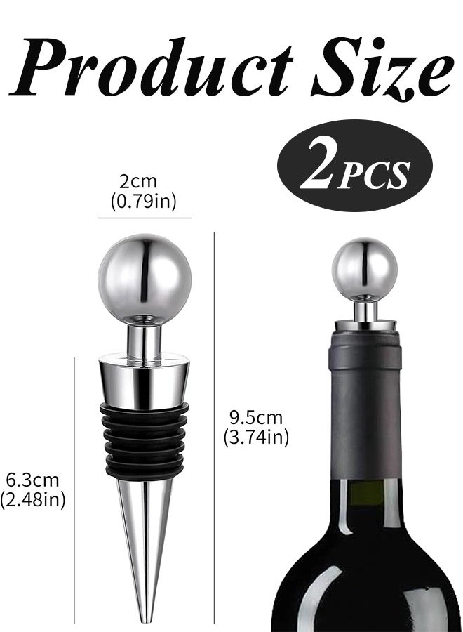 سدادات النبيذ لزجاجات النبيذ قطعتان من سدادة زجاجات النبيذ المفرغة مع فلين النبيذ السيليكون القابل لإعادة الاستخدام، مانعة للتسرب تحافظ على طازجة مناسبة للمعيار (فضي) - Image 2
