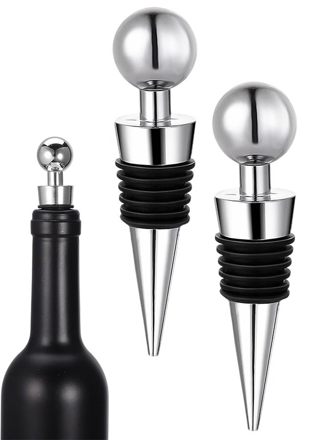 سدادات النبيذ لزجاجات النبيذ قطعتان من سدادة زجاجات النبيذ المفرغة مع فلين النبيذ السيليكون القابل لإعادة الاستخدام، مانعة للتسرب تحافظ على طازجة مناسبة للمعيار (فضي) - Image 1