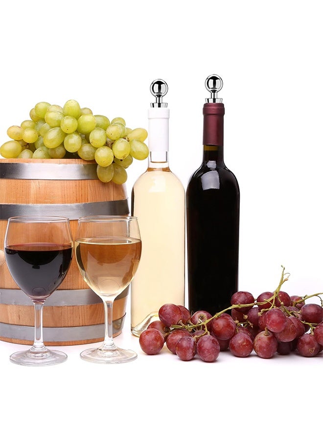 سدادات النبيذ لزجاجات النبيذ قطعتان من سدادة زجاجات النبيذ المفرغة مع فلين النبيذ السيليكون القابل لإعادة الاستخدام، مانعة للتسرب تحافظ على طازجة مناسبة للمعيار (فضي) - Image 5