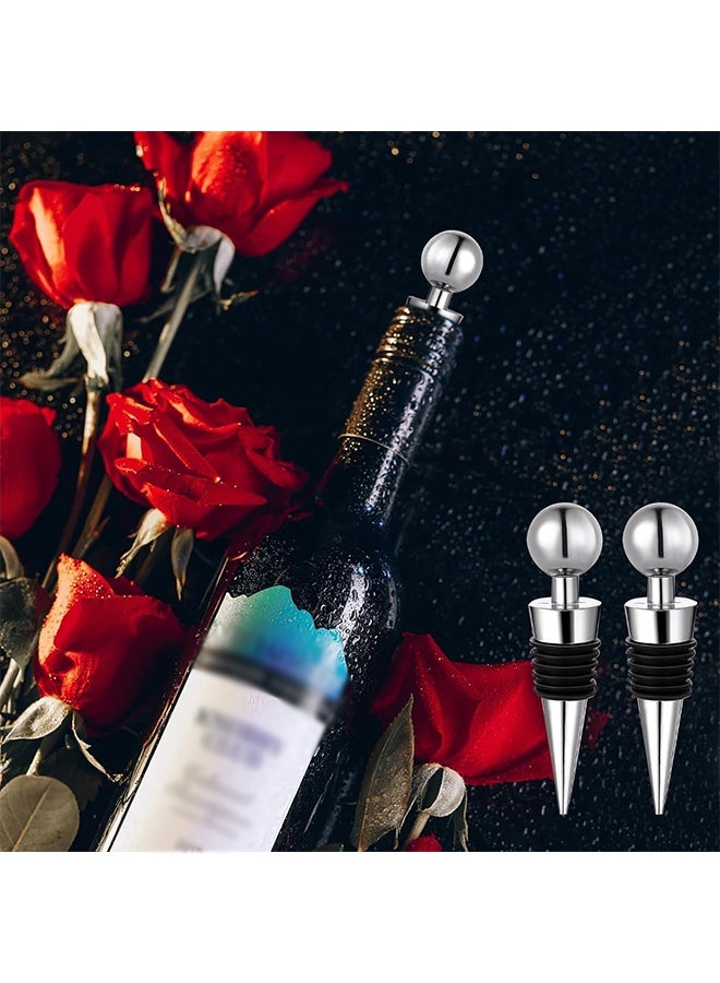 سدادات النبيذ لزجاجات النبيذ قطعتان من سدادة زجاجات النبيذ المفرغة مع فلين النبيذ السيليكون القابل لإعادة الاستخدام، مانعة للتسرب تحافظ على طازجة مناسبة للمعيار (فضي) - Image 4