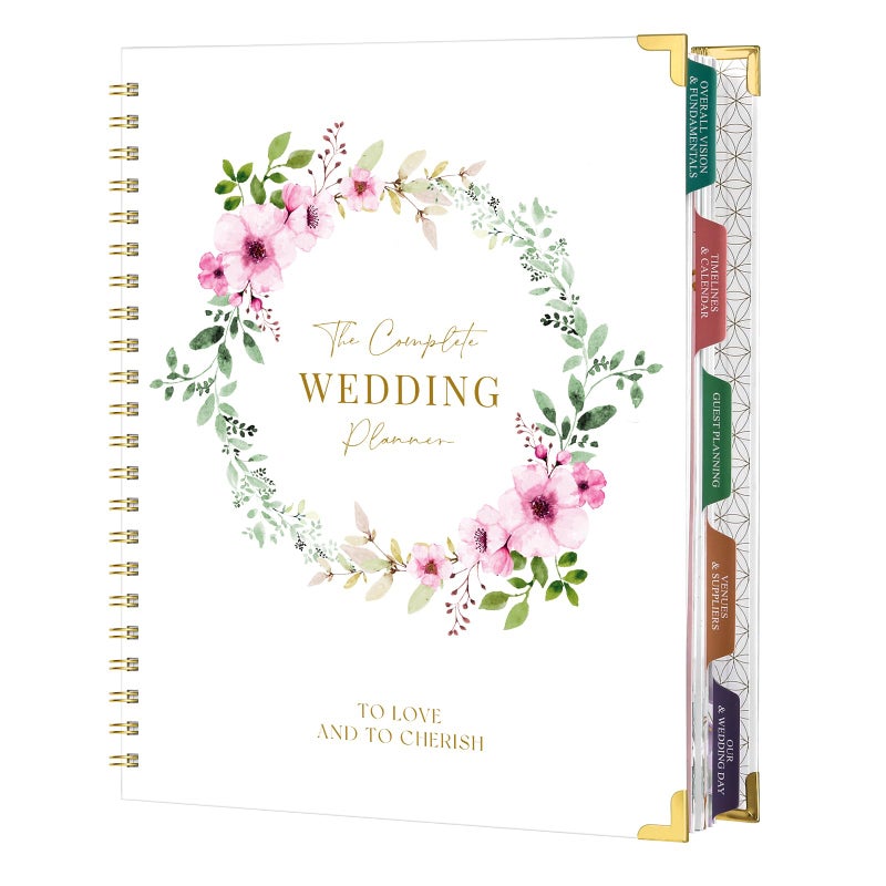 Lortarl Wedding Planner for Bride - Wedding Planner Book and Organizer, 8.5" x 11" with Tabbed Sections, Metal Corner, 5 Inner Pockets, Sticker, Wedding Countdown Calendar - Image 1