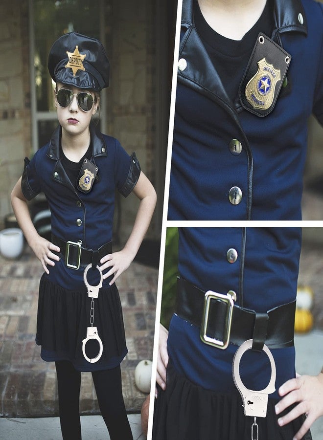 Finduat Police Badge Police Pretend Play Toy Set for Metal Handcuffs with Key American Flag Waving Lapel Pins Whistle Halloween NYPD Police Deputy Badge Dress Up Pretend Play Accessory - Image 2
