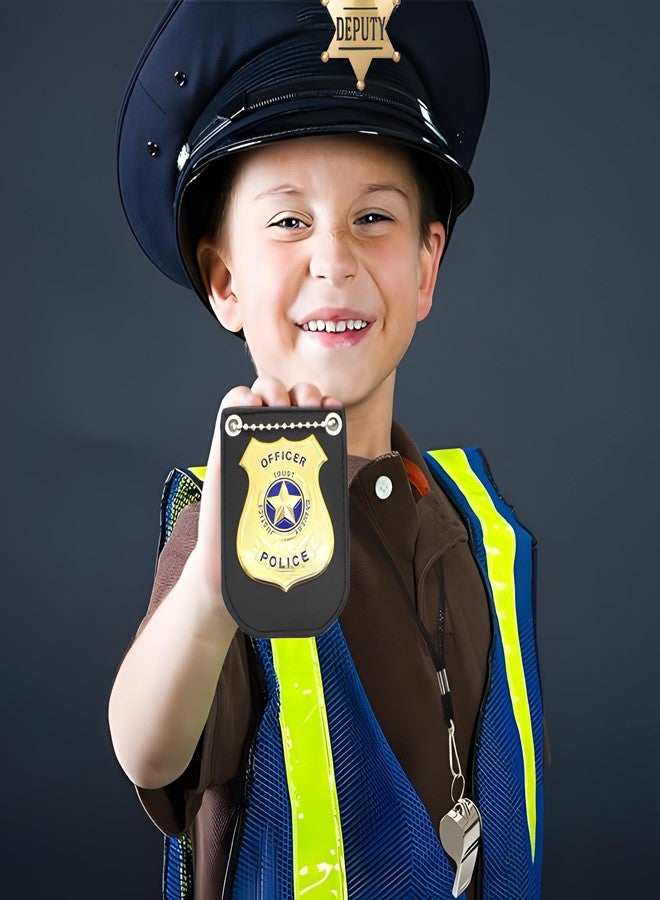 Finduat Police Badge Police Pretend Play Toy Set for Metal Handcuffs with Key American Flag Waving Lapel Pins Whistle Halloween NYPD Police Deputy Badge Dress Up Pretend Play Accessory - Image 5