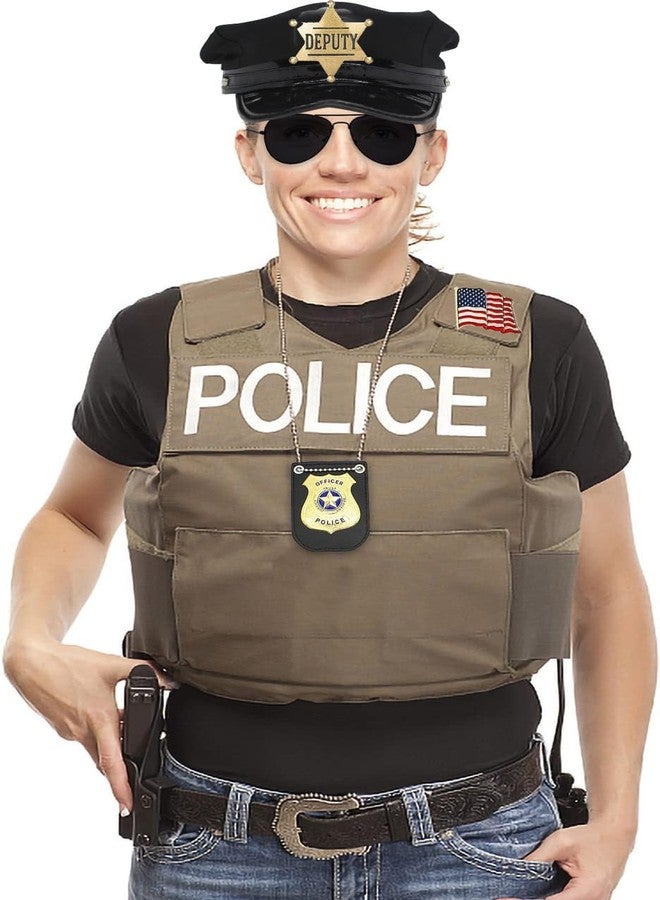 Finduat Police Badge Police Pretend Play Toy Set for Metal Handcuffs with Key American Flag Waving Lapel Pins Whistle Halloween NYPD Police Deputy Badge Dress Up Pretend Play Accessory - Image 4