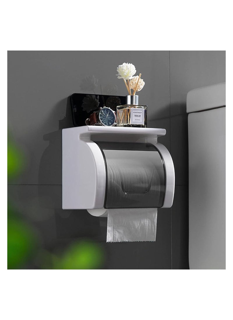 Arabest Toilet Paper Holder Wall Mounted Waterproof Roll Paper Holder No Drilling Bathroom Shelf Roll Paper Tissue Paper for Bathroom Kitchen Waterproof Toilet Paper Holder- White 1  - Image 2