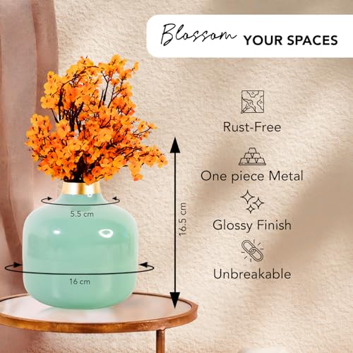 Ekhasa Nostrae by Ekhasa Unbreakable Metallic Aqua Hammered Flower Vase for Home Decor | Aesthetic Vase Gift for Wedding, Housewarming, Parties | Decorative Metal Vase for Living Room, Dining Table, Office - Image 2