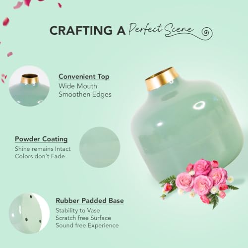 Ekhasa Nostrae by Ekhasa Unbreakable Metallic Aqua Hammered Flower Vase for Home Decor | Aesthetic Vase Gift for Wedding, Housewarming, Parties | Decorative Metal Vase for Living Room, Dining Table, Office - Image 3