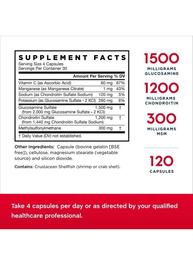 jarrow formulas - Glucosamine + Chondroitin + Msm 120 Capsules Nutrient Support Of Joint Health With Vitamin C & Manganese 30 Servings - Image 1
