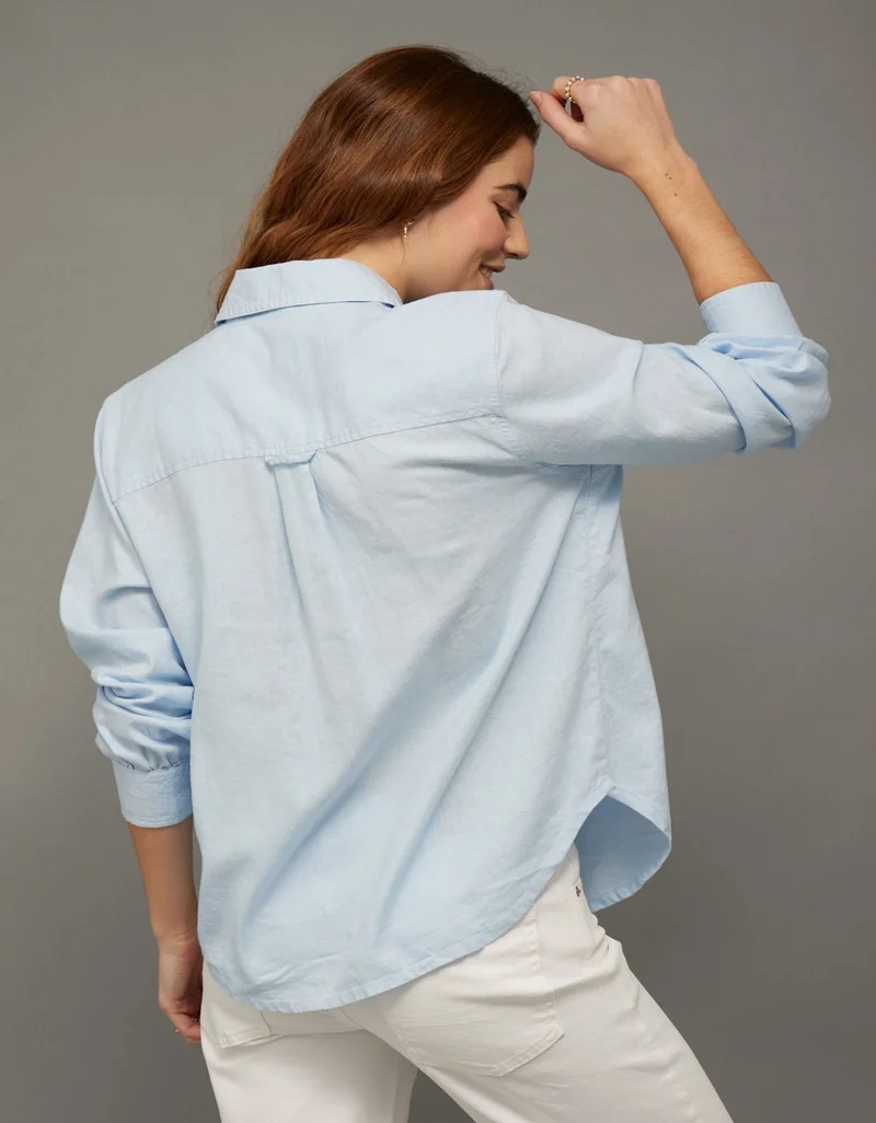 American Eagle  AE Linen-Blend Button-Up Shirt for Women | Best Price UAE