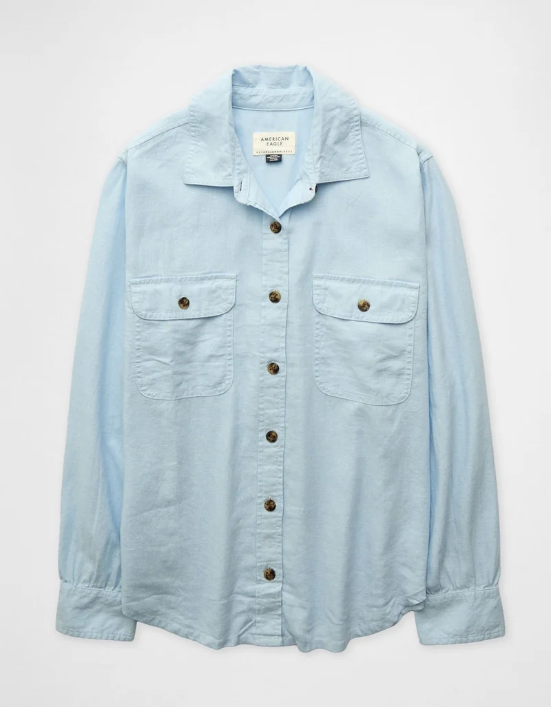American Eagle  AE Linen-Blend Button-Up Shirt for Women | Best Price UAE